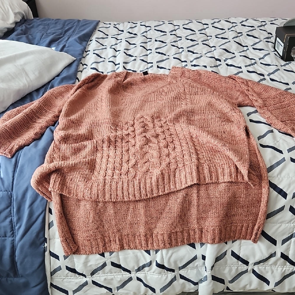 Roaman's Cable-Knit Scoop Neck Sweater - Rose Clay